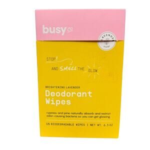Busy Co 100% Biodegradable Lavender Scent Deodorant Wipes New Box 15 Count